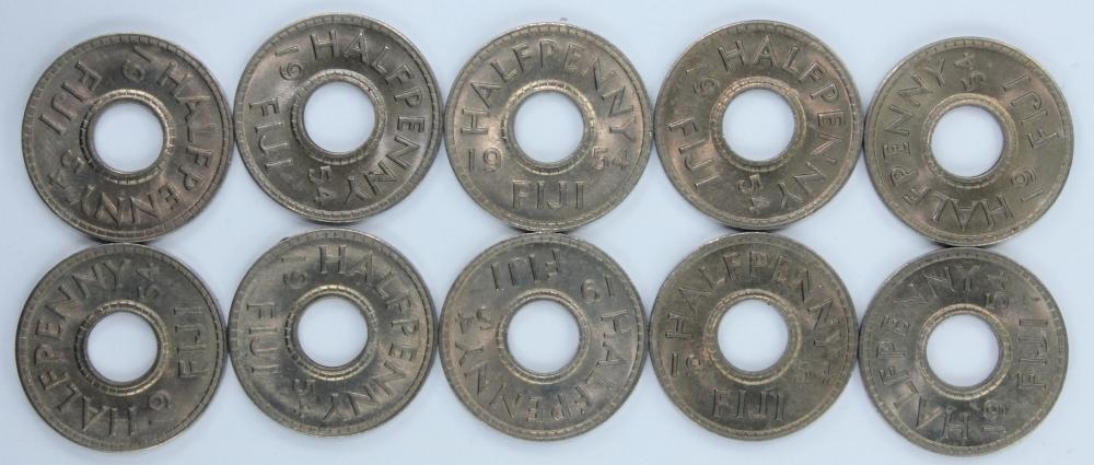 Fiji 1954 Cu-Ni Halfpenny, ... image