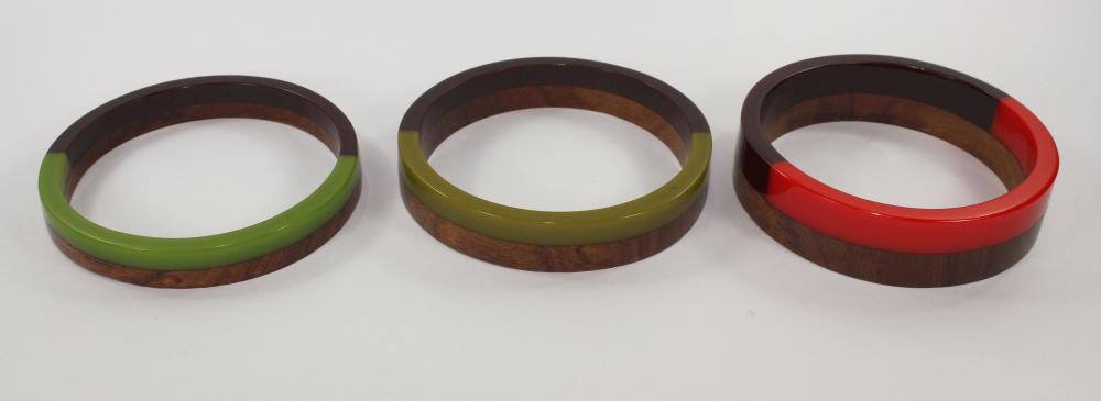 Stylish 1960s Bakelite & Wood Bangles (3)