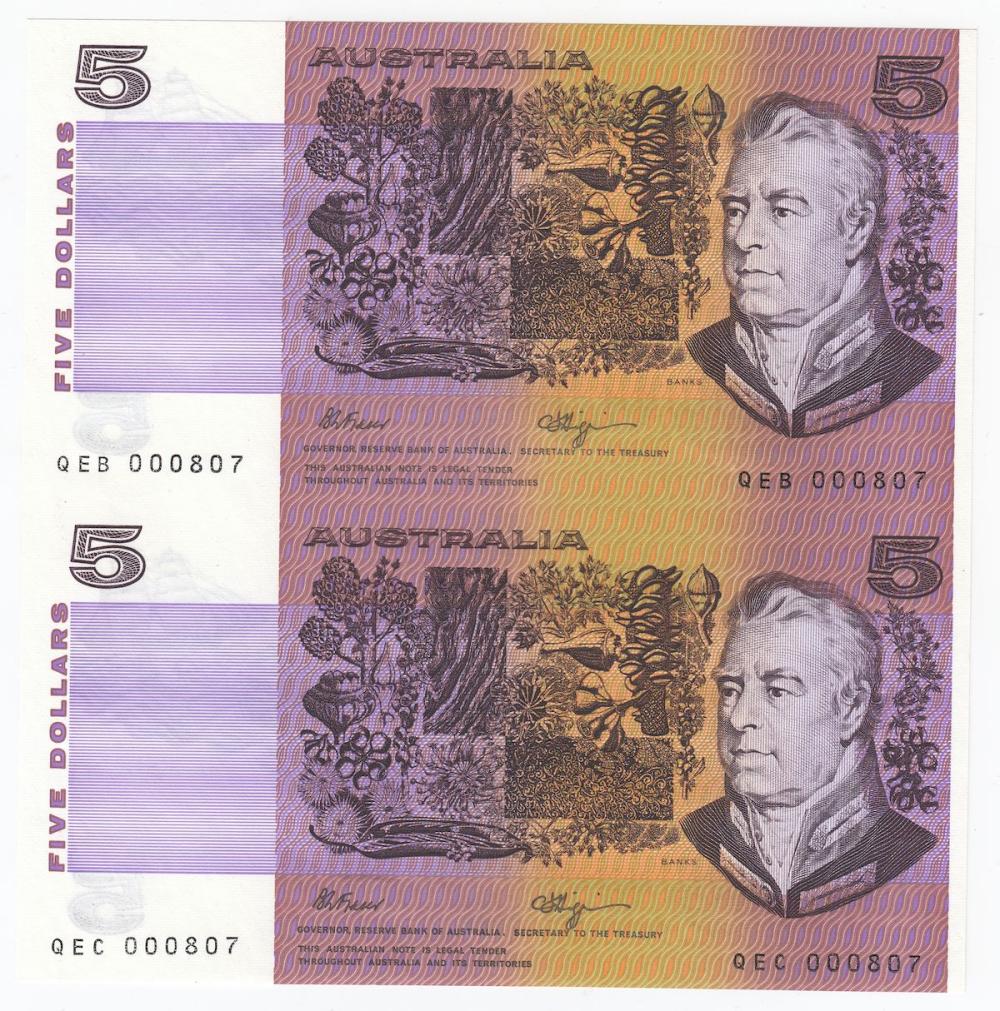 Australia 'Fraser - Higgins' $5 (1990), Uncirculated (Uncut Pair)