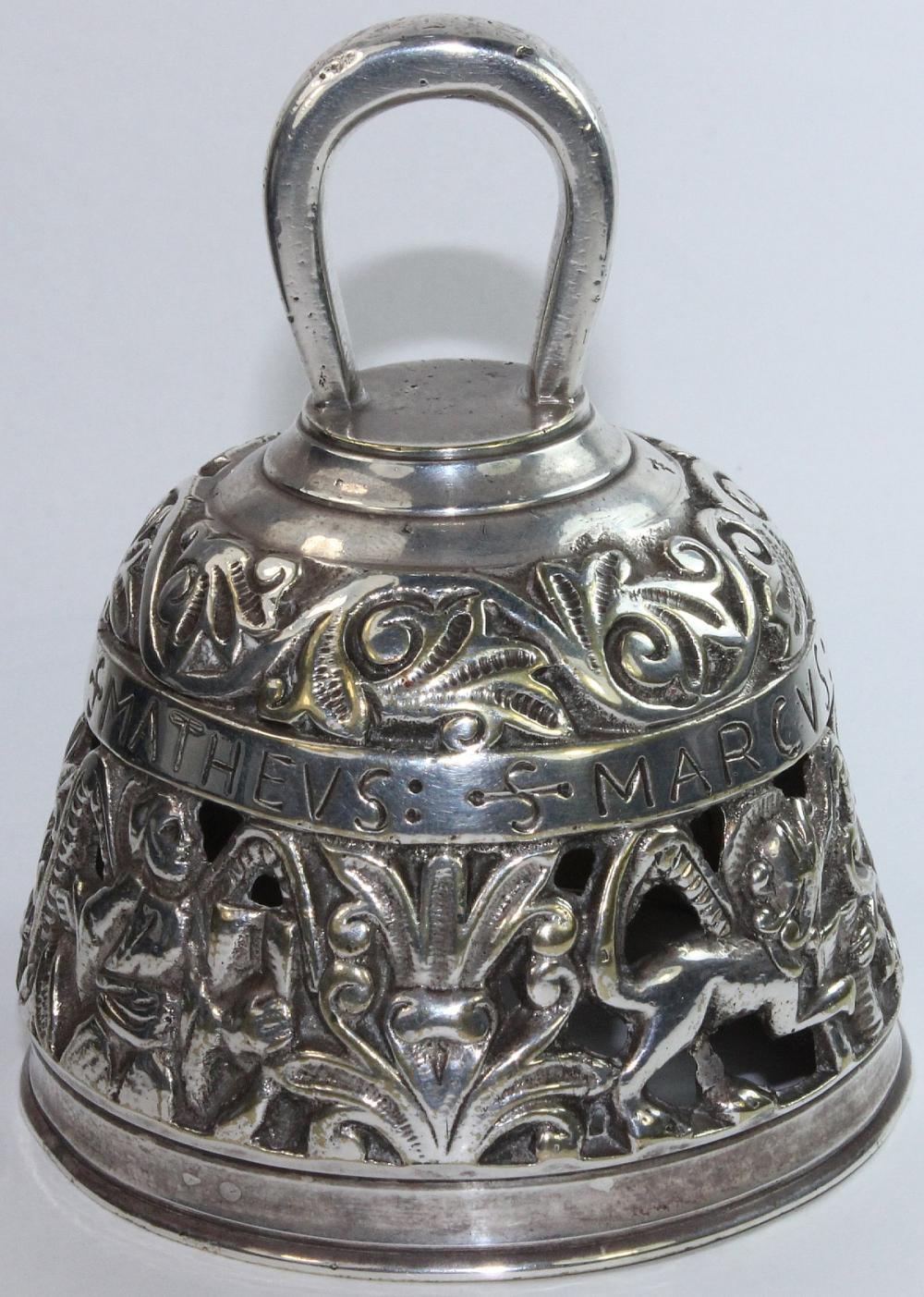 Silverplate Altar Bell inscribed Matthew, Mark Luke & John
