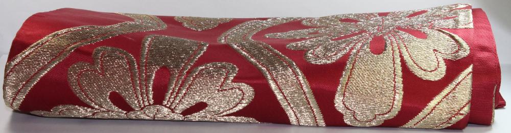 Japanese Obi or Kimono Sash in Red Silk with Gold Thread decoration