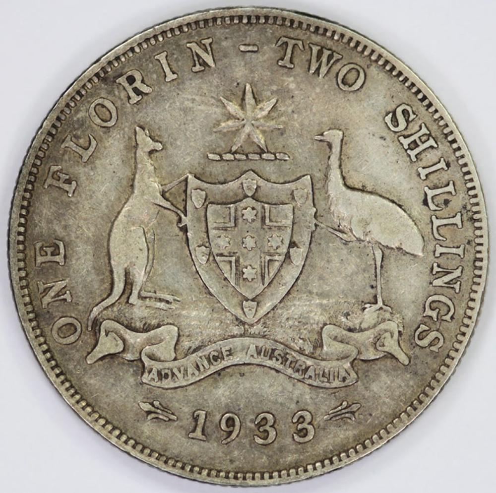 Australia 1933 Florin, near Fine/Very Fine