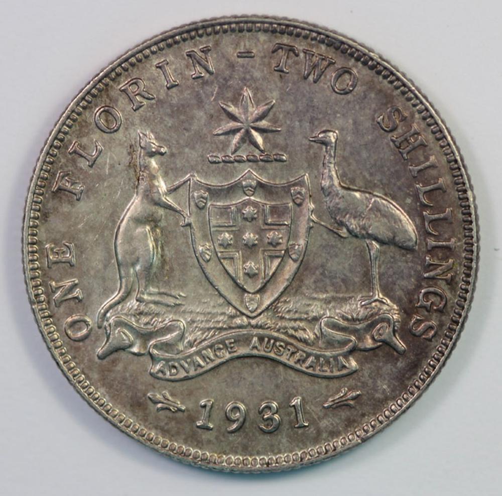 Australia 1931 Florin, Toned Choice Uncirculated with reflective services