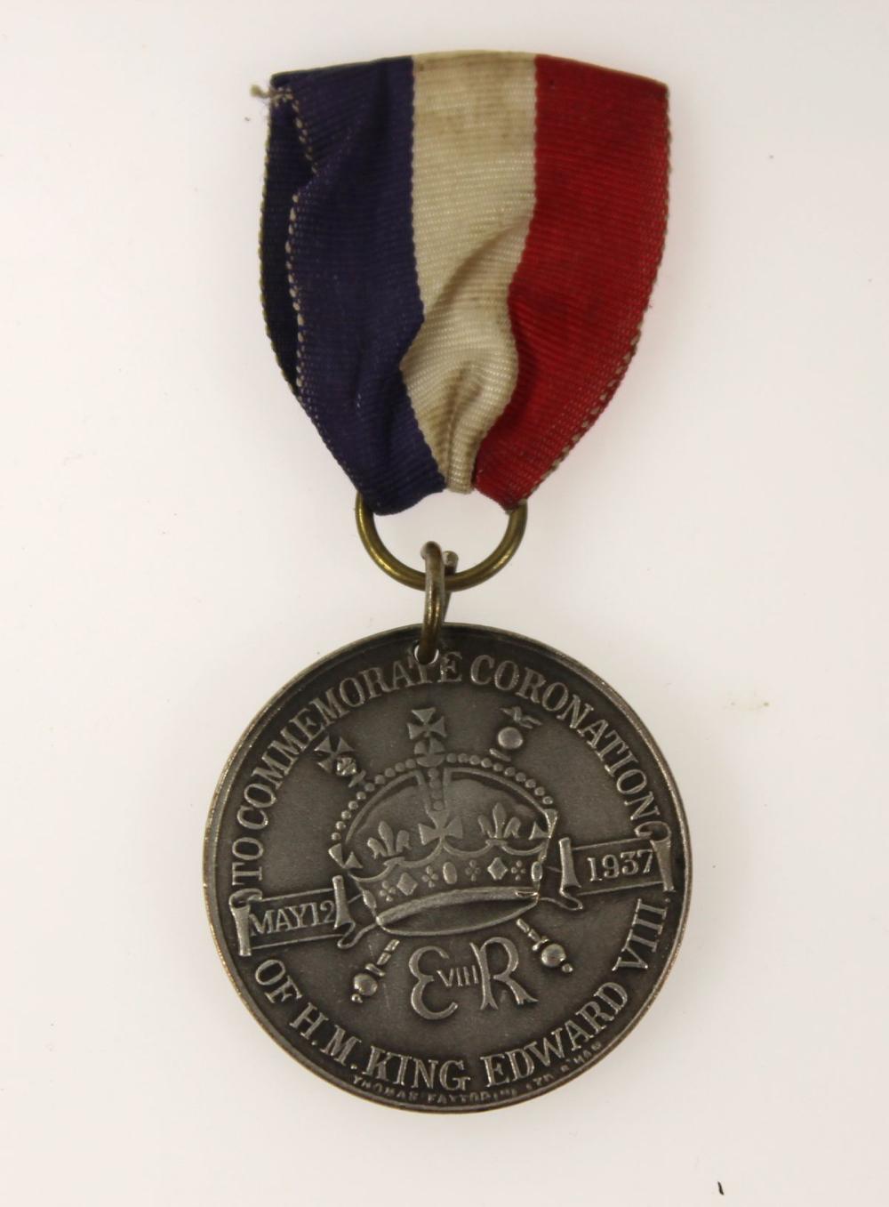 Great Britain 1937 Edward V111 Coronation Silvered Bronze Medal with original Silk Ribbon, Uncirculated