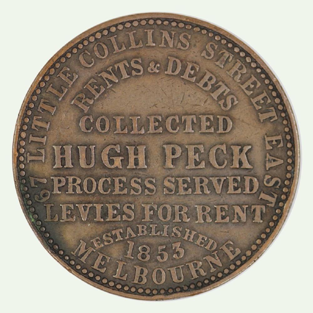 Australia 'Hugh Peck' Melbourne Penny Token (ND c.1860s), good Very Fine