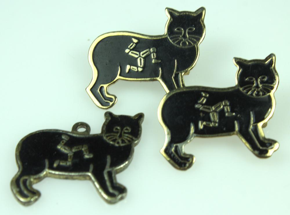 Manx Cat Pins (2) with matching Pendant (3 items)
