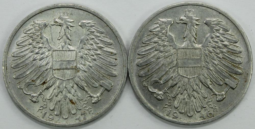 Austria 1946 & 1947 Schillings, Brilliant Uncirculated