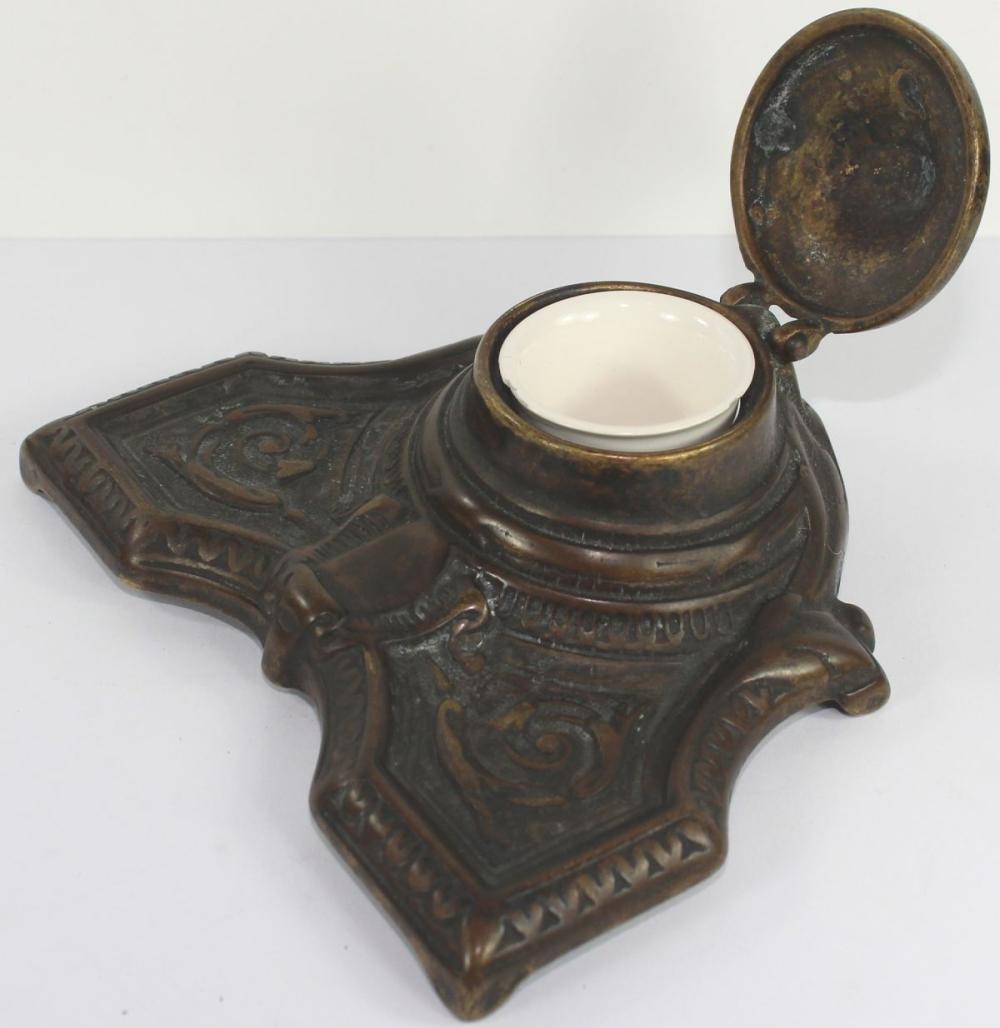 Art Nouveau 'Mod Brevet' Bronze Inkwell