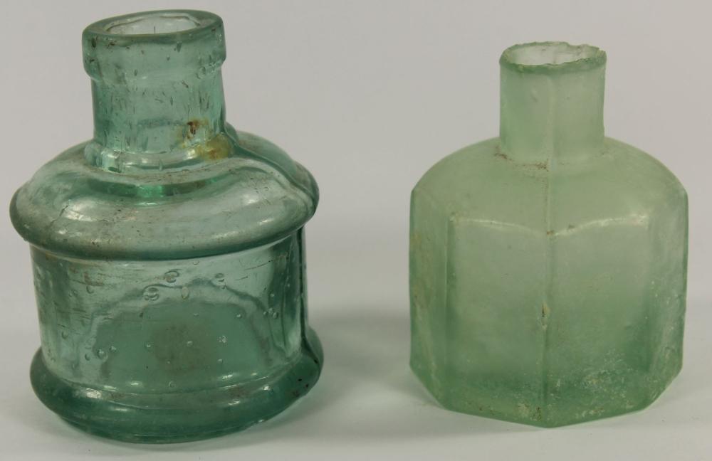 Vintage Ink Bottles in Green Glass (2 items)