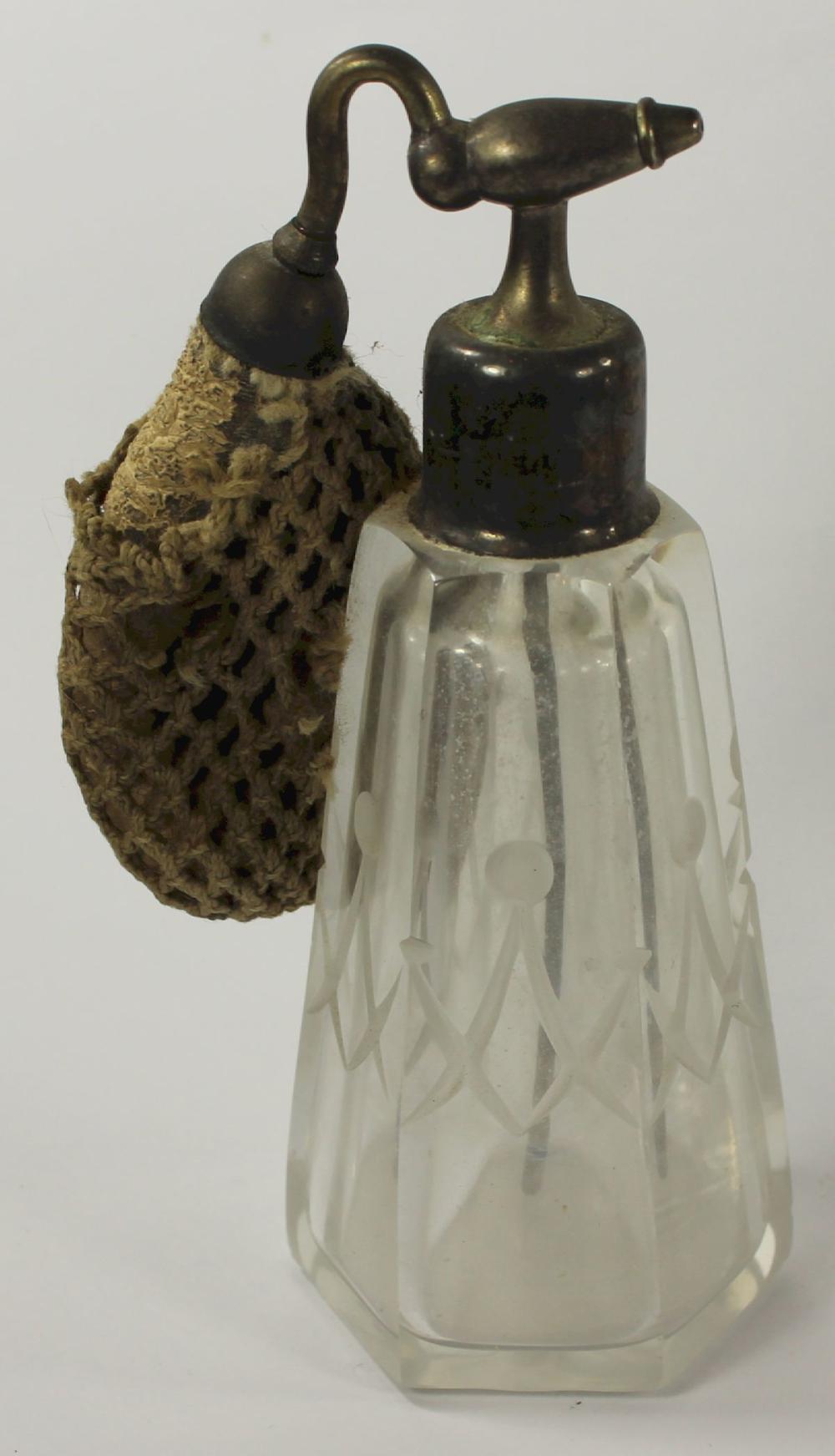 Vintage Incised Glass Perfume Bottle with Aspirator