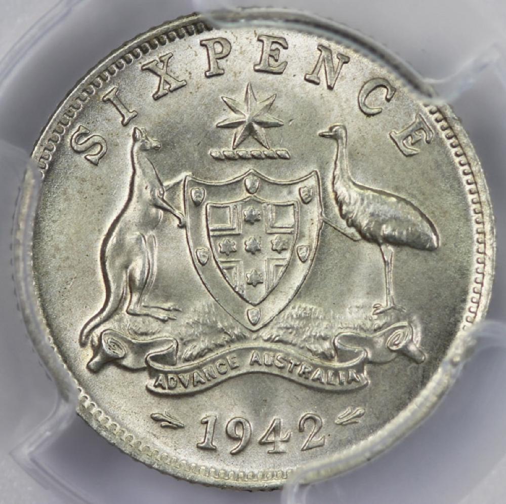 Australia. 1942 Sixpence, PCGS MS65