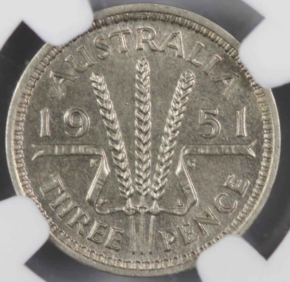 Australia. 1951 PL Threepence, NGC MS63