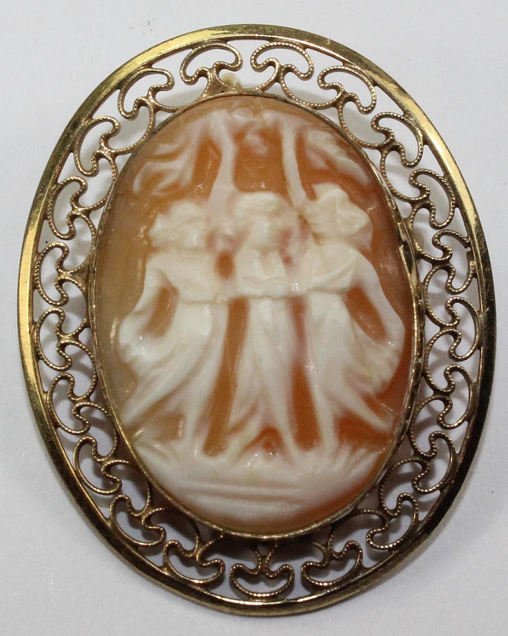 Antique Shell Cameo Brooch in Gold-plate surround
