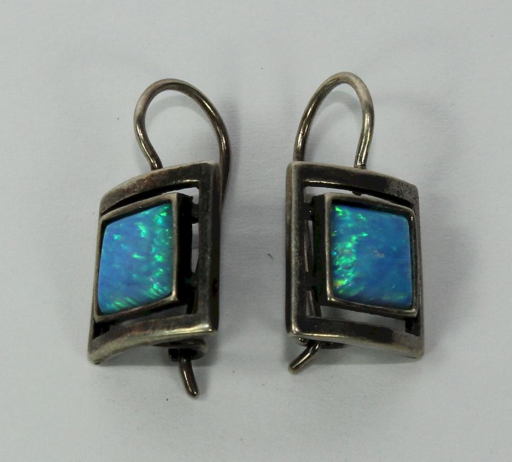 Sterling (925) Silver Synthetic Opal Hook Earrings (Pair)