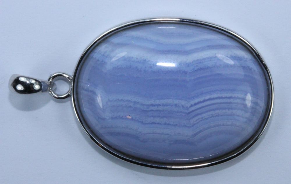 Cabochon Blue Lace Agate Pendant in Sterling (925) Silver