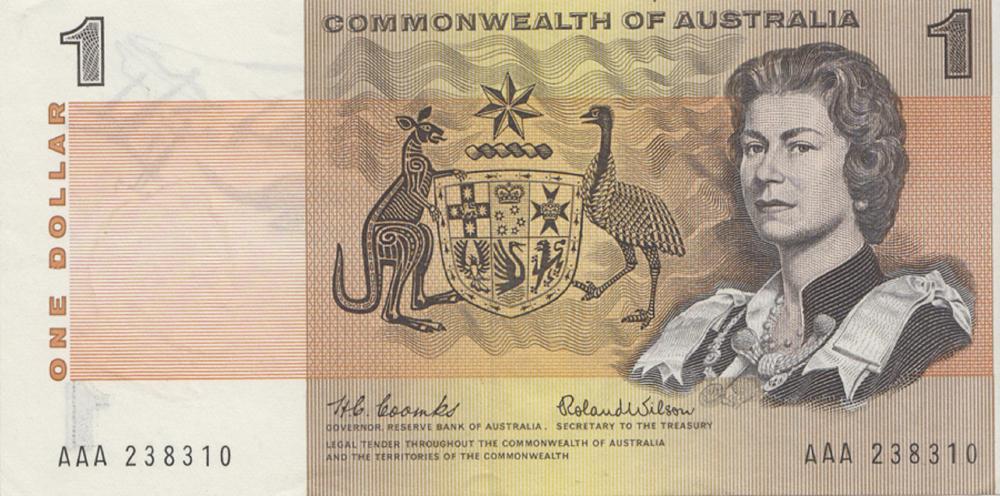 Australia 'Coombs - Wilson' AAA - First Prefix $1 (1966), virtually Uncirculated OPQ