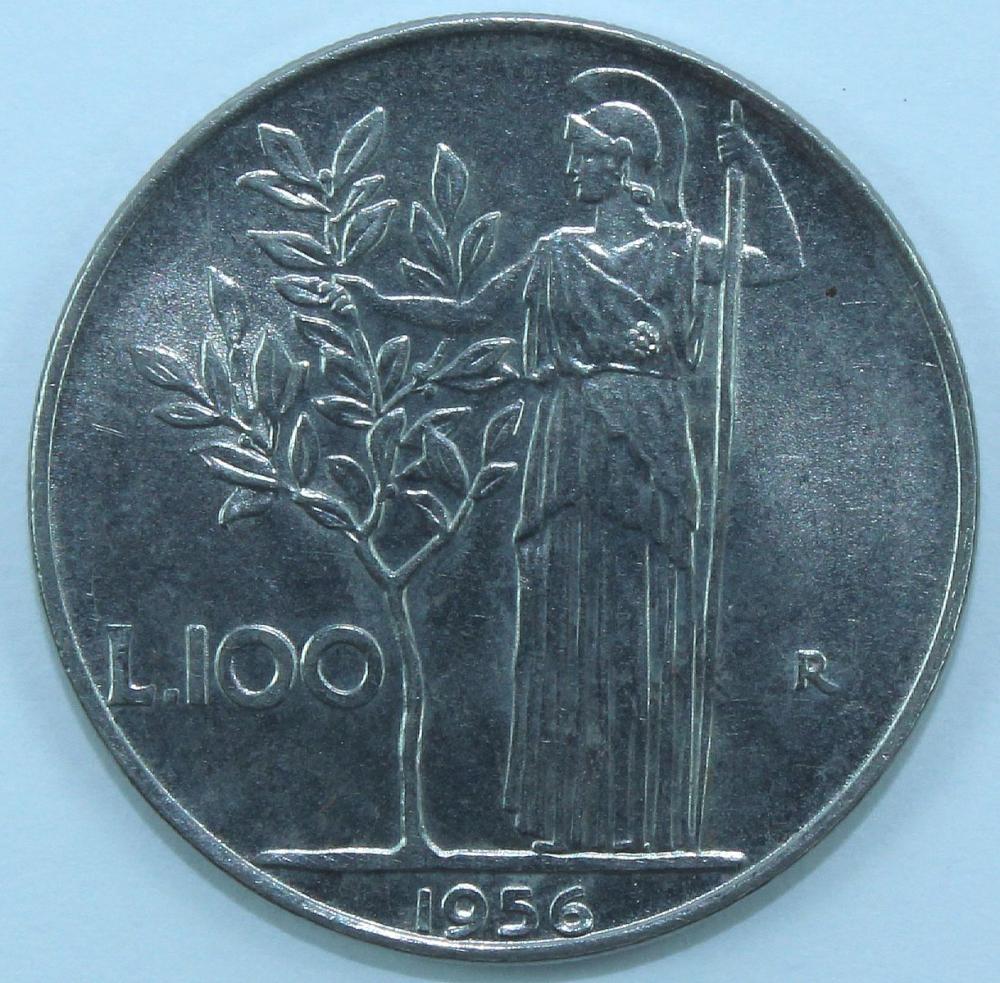 Italy 1956 R 100 Lire, Brilliant Uncirculated