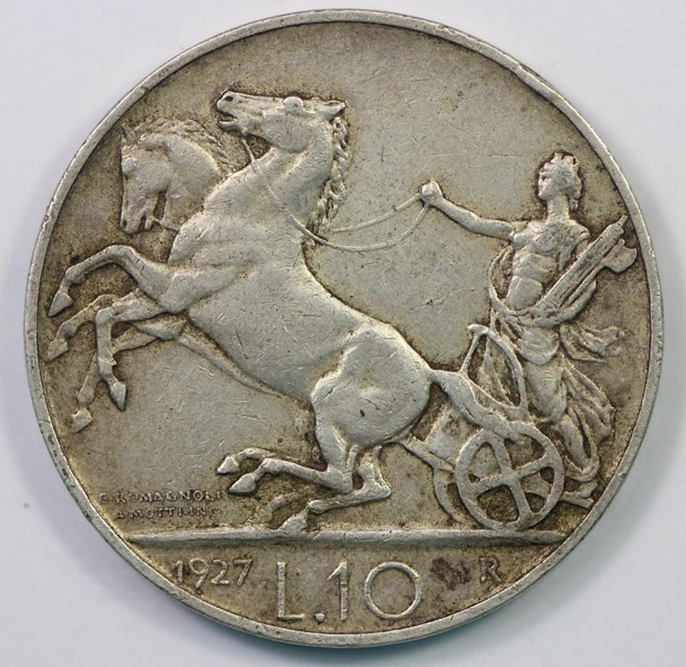 Italy 1927 R 10 Lira, good Extremely Fine