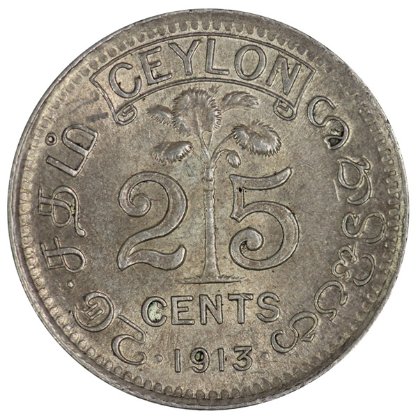Ceylon 1913 25 Cent, Lightl... image