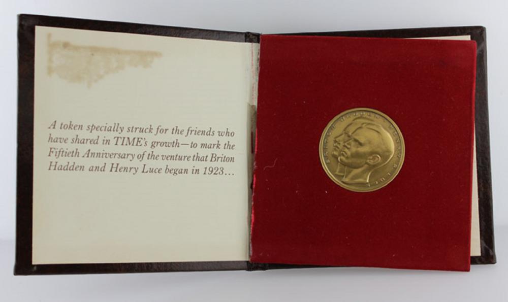 U.S.A. 1923 -1973 Presentation Medallion to commemorate the 50th Anniversary of Time Magazine, Uncirculated but presentation folder damaged