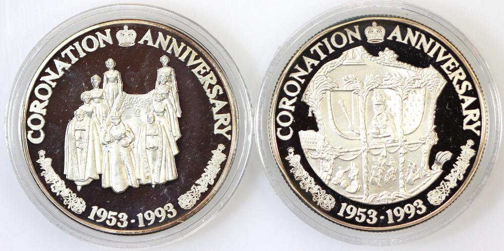 Turks & Caicos. 1993 Proof Silver (0.999) 20 Crowns, FDC (2 coins)