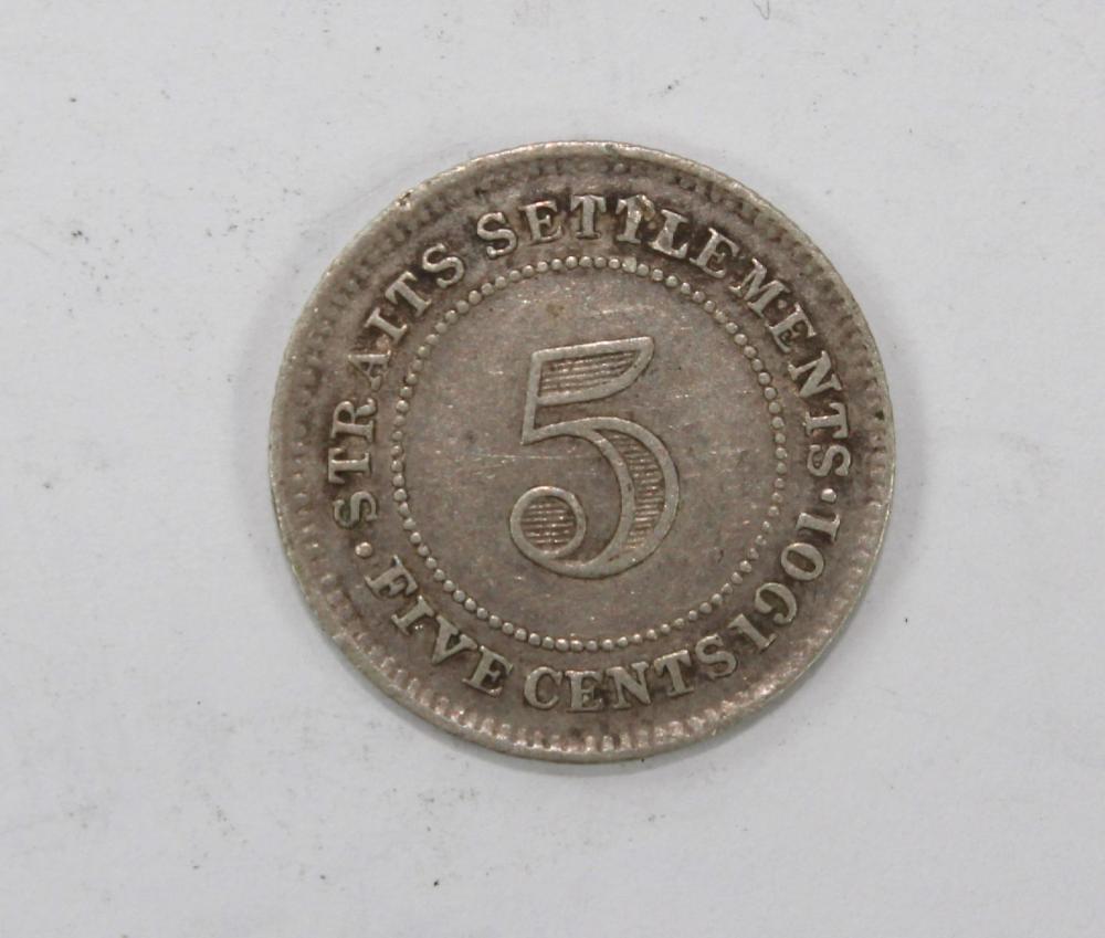 Straits Settlements 1901 Silver (800) 5 Cents, good Very Fine