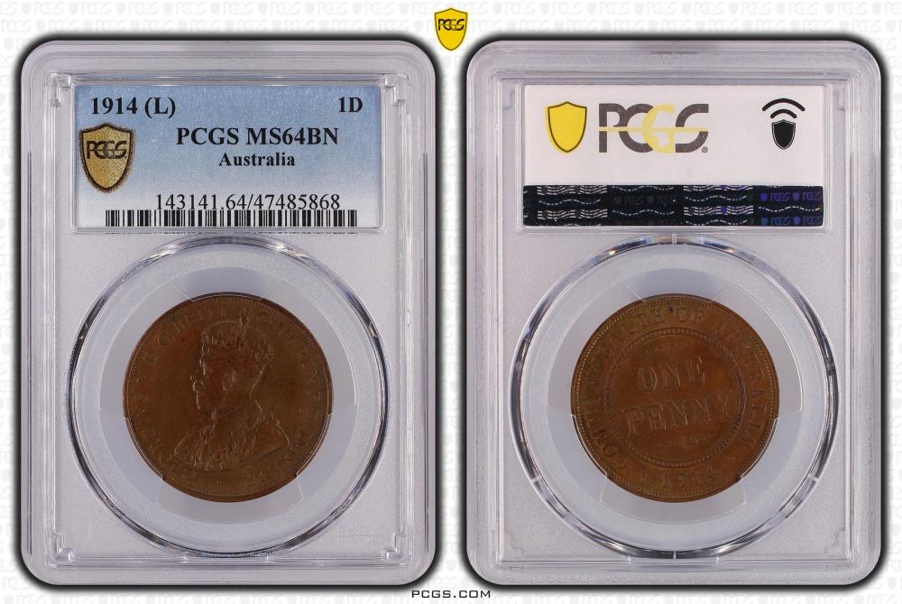 Australia 1914 Penny, PCGS MS64 BN