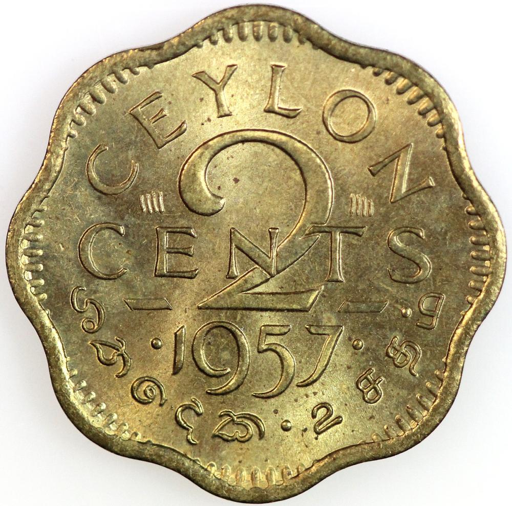 Ceylon 1957 Two Cent, Gem