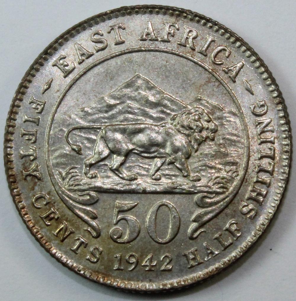 British East Africa 1942 H 50 Cent, Choice Uncirculated
