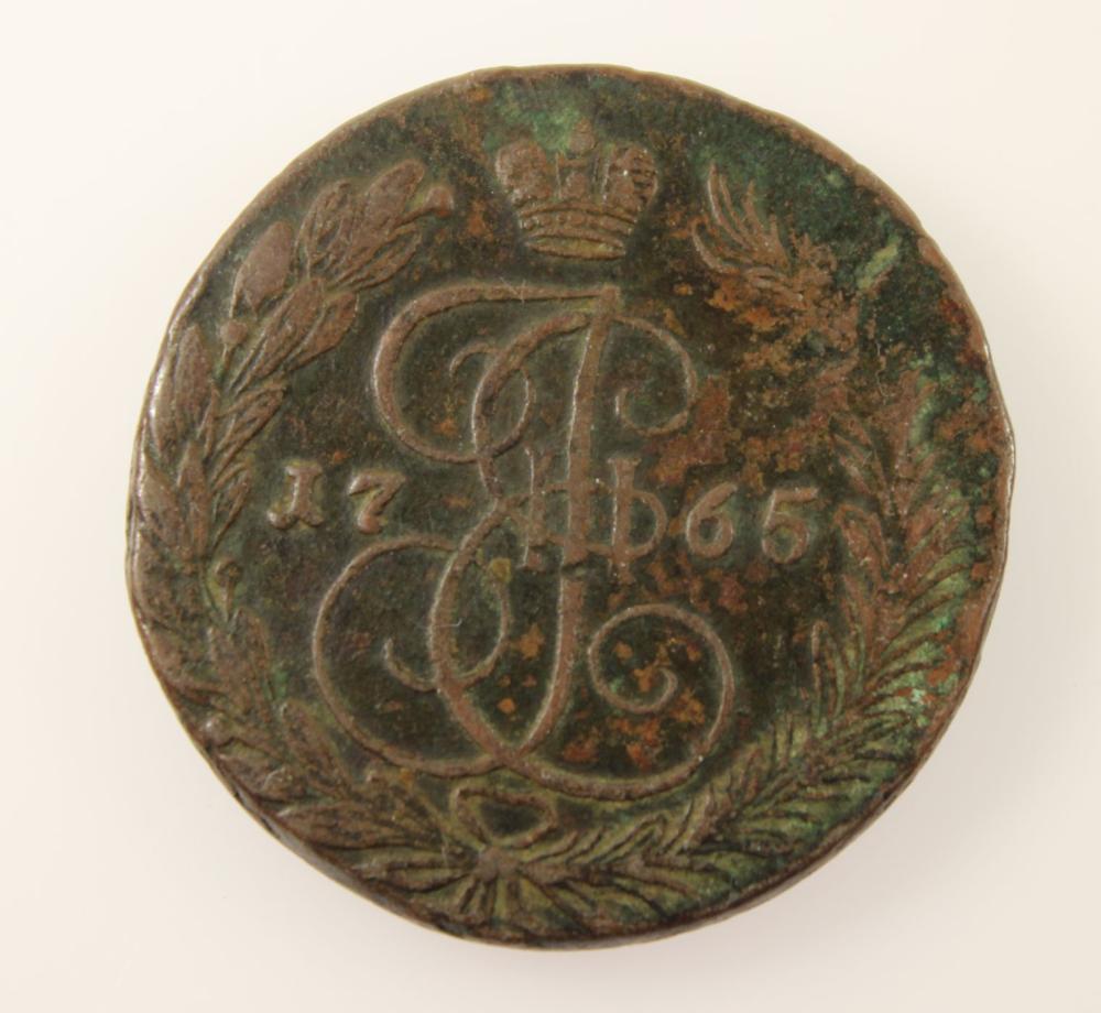 Russia 1765 Copper 5 Kopek, good Very Fine