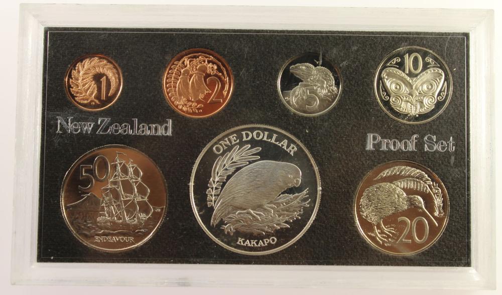 New Zealand 1986 Proof Set, FDC (7 coins)
