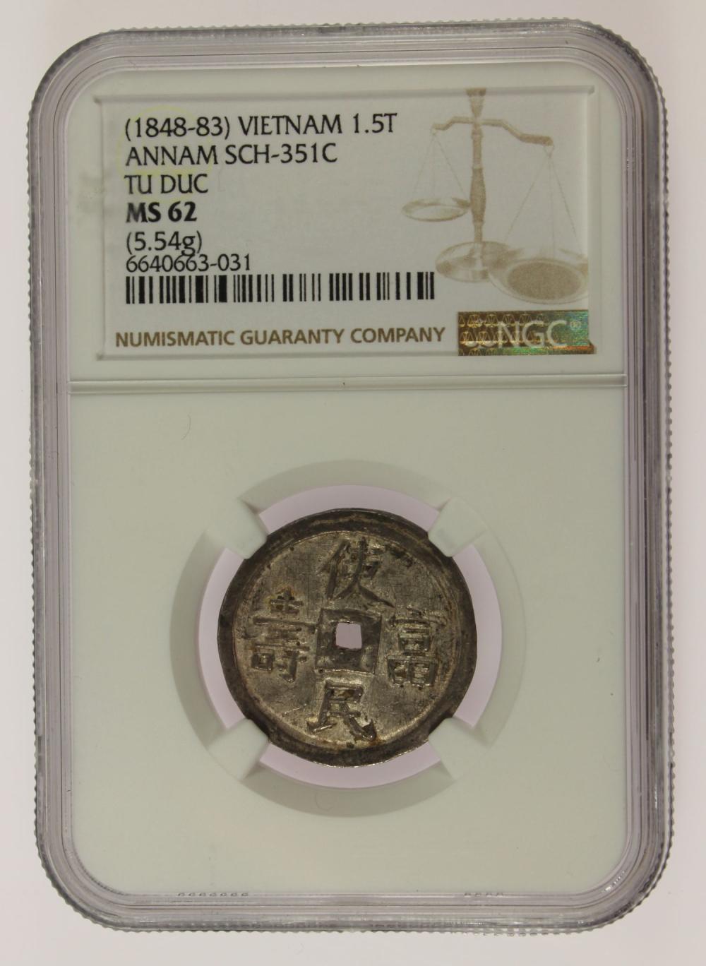 Vietnam (Annam) 1 1/2 Tien, ND (1848-83) Tu Duc, NGC MS62