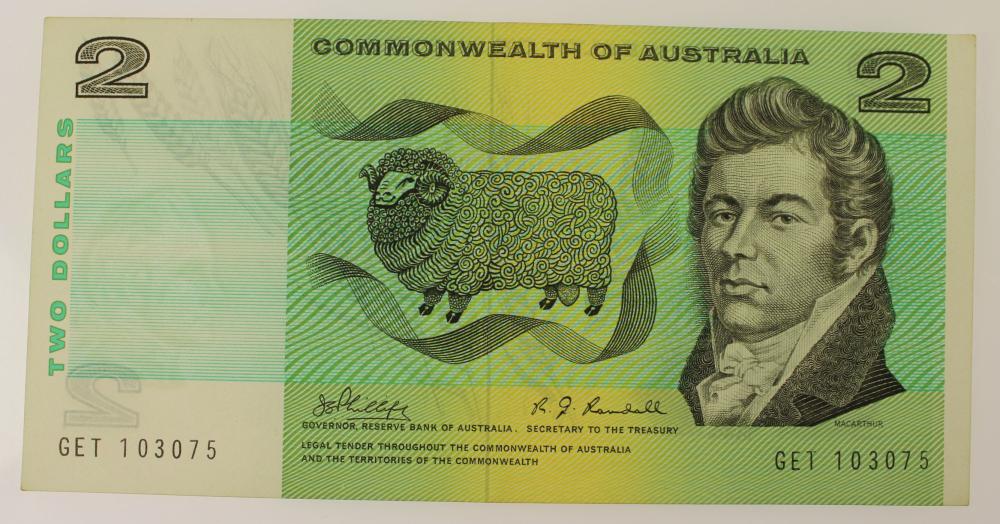 Australia 'Phillips - Randall' C of A $2 (1968), virtually Uncirculated OPQ