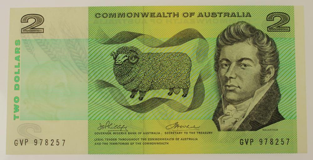 Australia 'Phillips - Wheeler' C of A $2 (1972), virtually Uncirculated OPQ