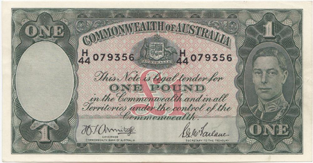 Australia 'Armitage - McFarlane' £1 (1942), about Uncirculated OPQ