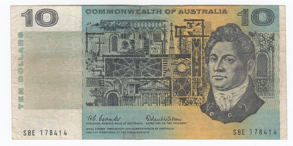 Australia 'Coombs - Wilson' $10 (1966) 'Forgery' with contemporary Reward Circular, good Fine