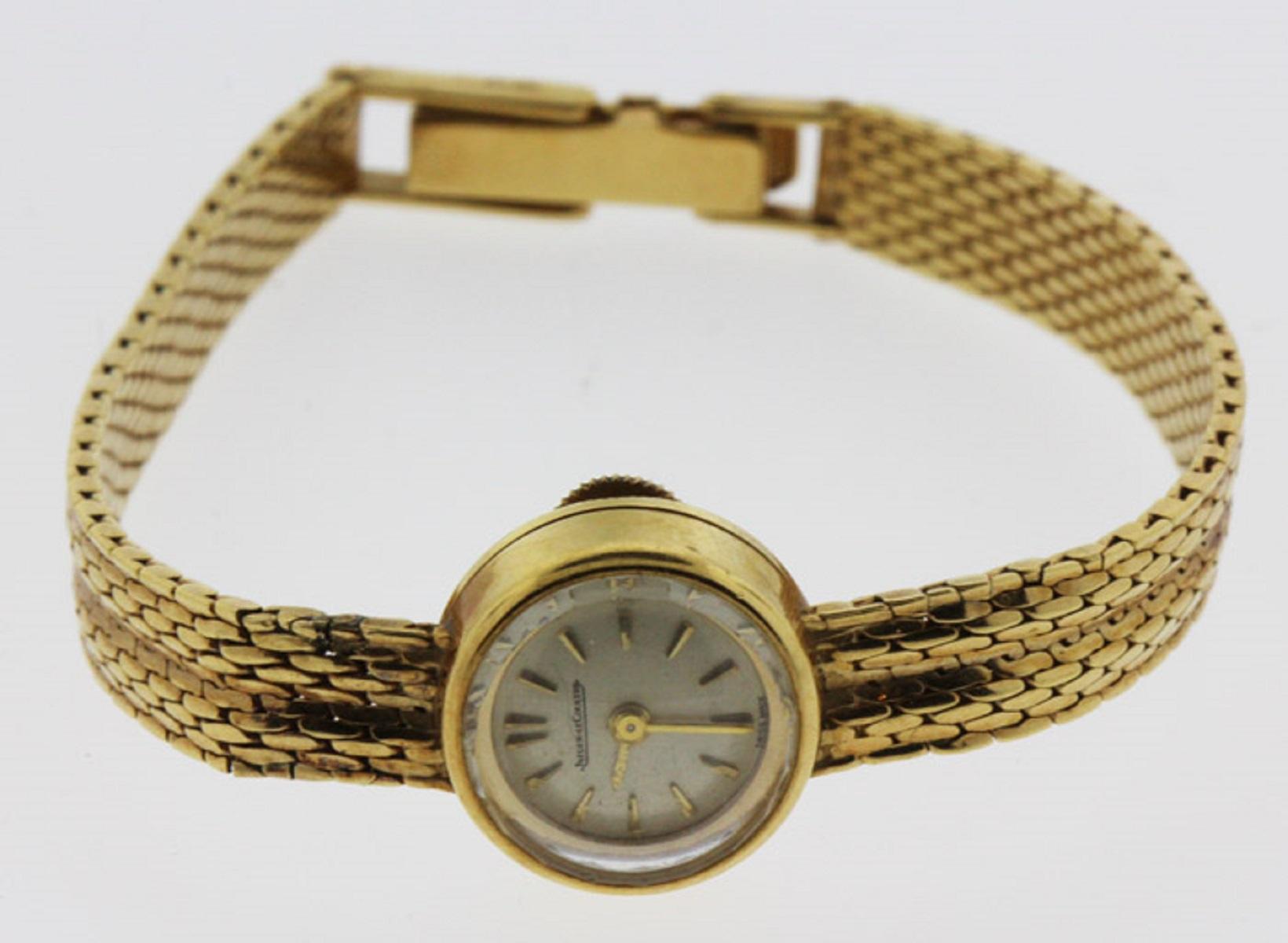 Women's Jaeger Lecoultre Miniature Wrist Watch in 18ct Gold with custom attached Gold Band