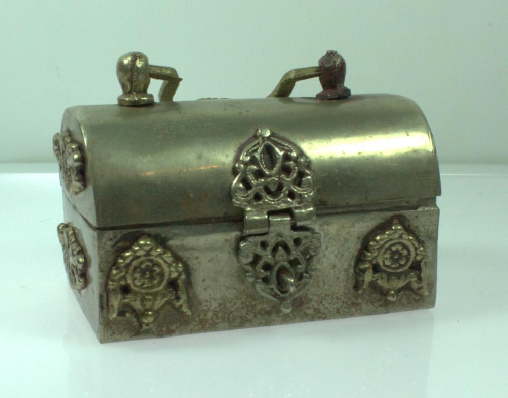 Small Silver-plated Chinese Hinged Jewellery Chest