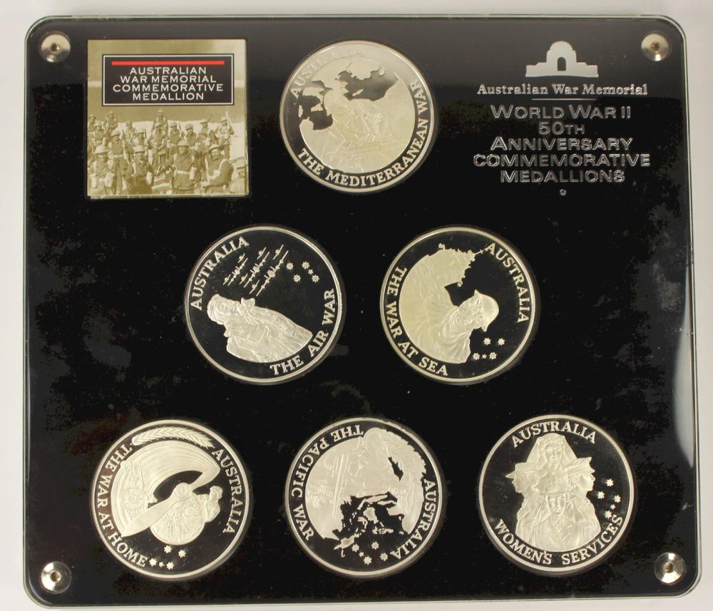 Australian War Memorial Commemorative Proof Silver (999) Medallion Set, FDC (6 medallions)