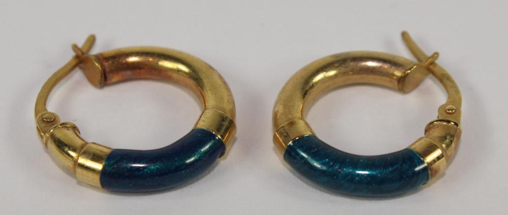 Gold Earrings in 9ct Yellow Gold with Blue Enamel highlights (Pair)