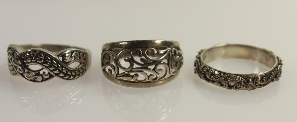 Intricately patterned Sterling (925) Silver Rings (3 items)