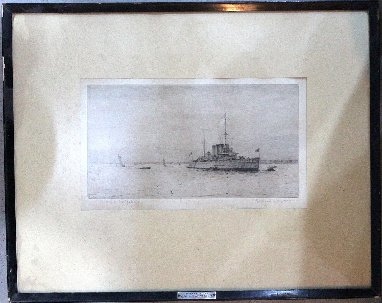 H.M.A.S. 'Australia' c.1955 Original Drypoint Print by Rowland Langmaid (British, 1897-1956)