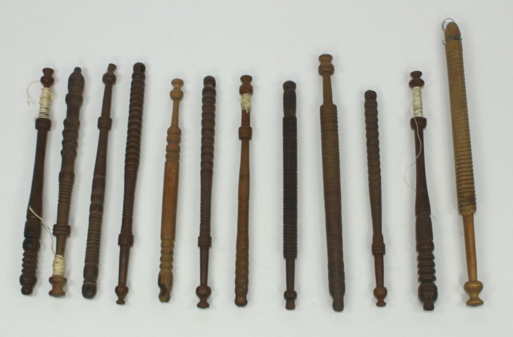 Collection of Antique Wooden Sewing Lace Bobbins (12 items)