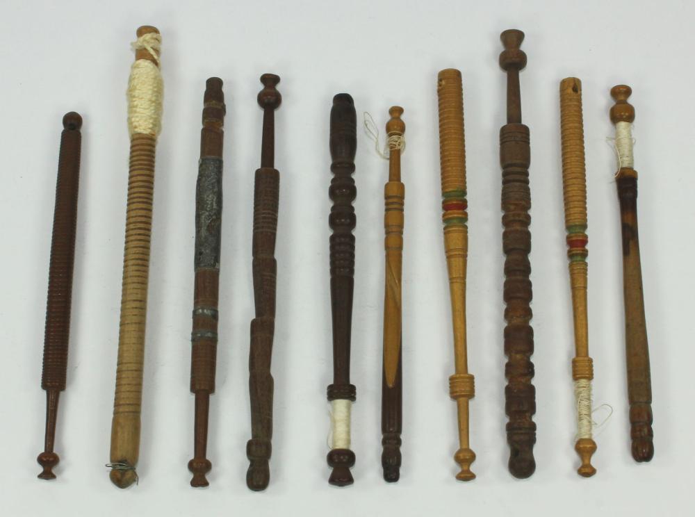 Collection of Antique Wooden Sewing Lace Bobbins (10 items)