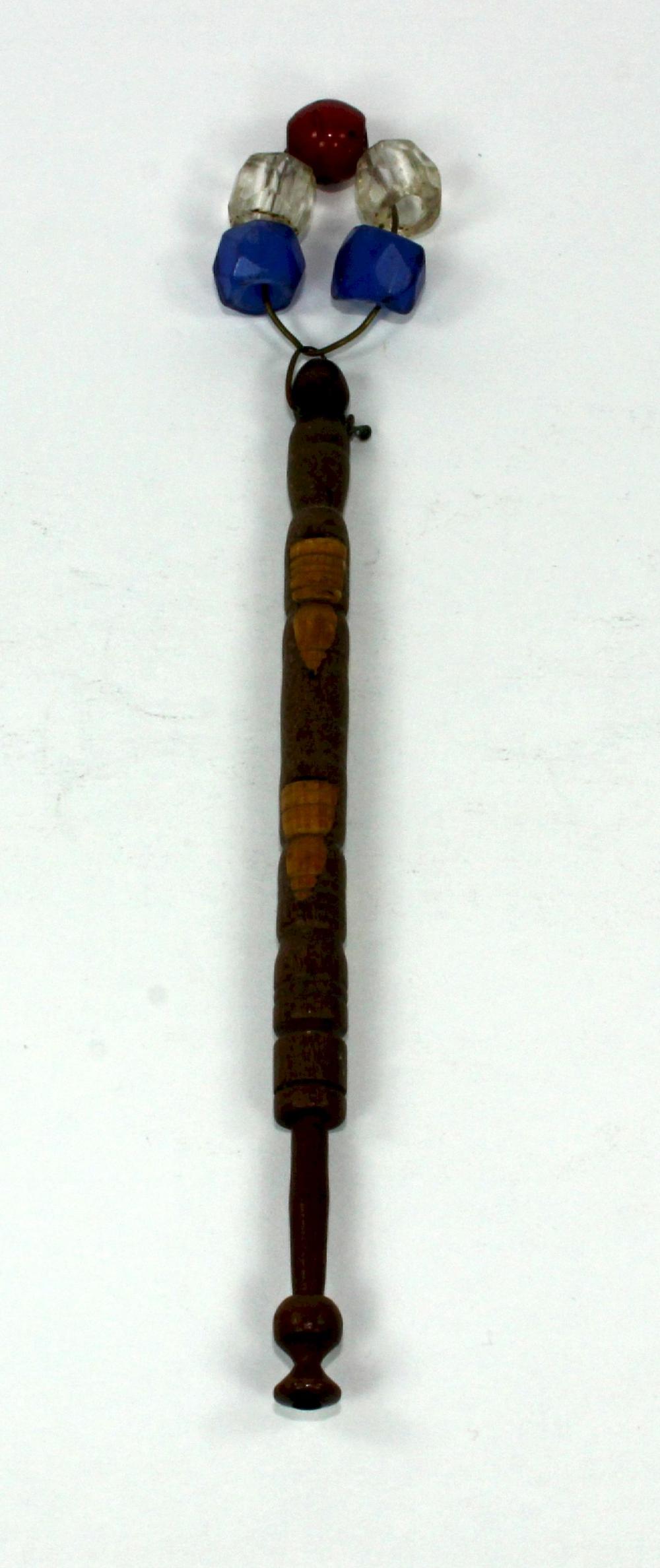 Antique Wooden Sewing Lace Bobbin with Intricate Inlay