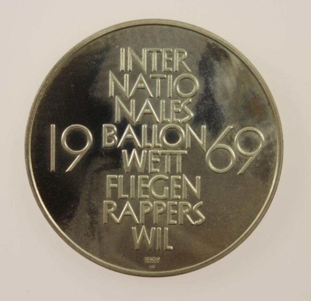 Switzerland 1969 Silver (900) Proof Medal for the Rapperswil International Balloon Competition, FDC