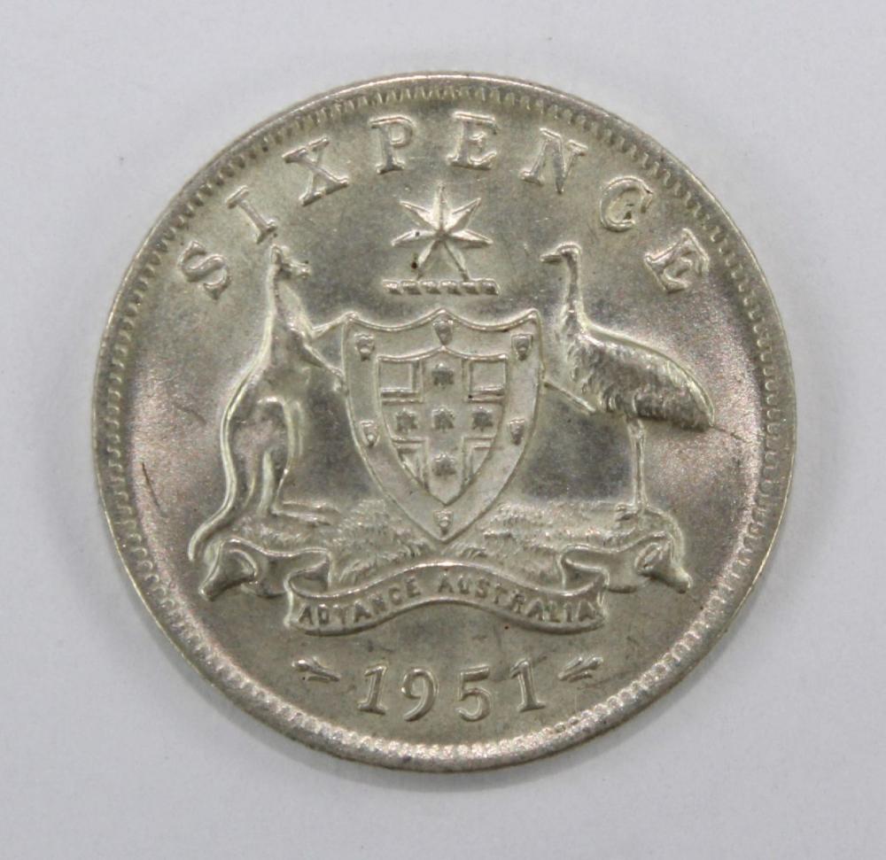 Australia 1951 Sixpence, Choice Uncirculated