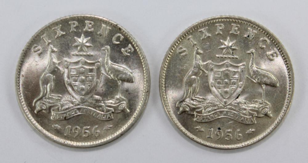 Australia 1956 Sixpences, Lustrous Uncirculated (2 coins)