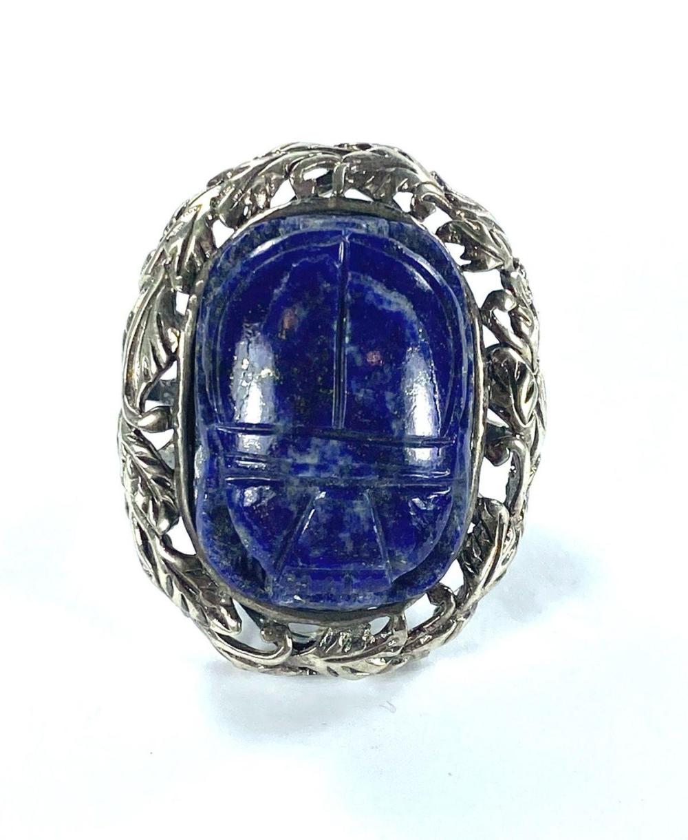 Imposing Hand-carved Sterling (925) Silver Lapis Lazuli Scarab Ring