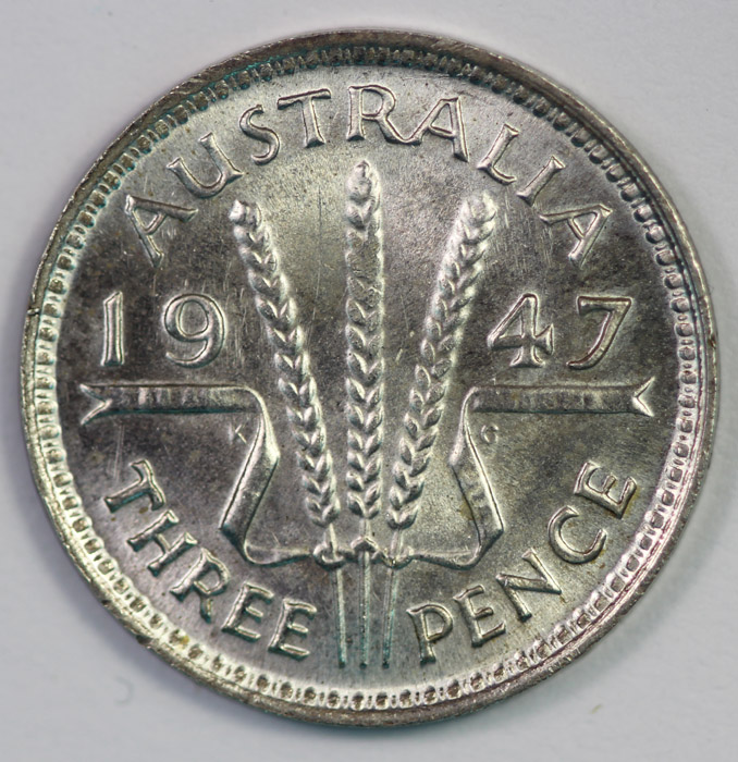 Australia 1947 Threepence, Gem image